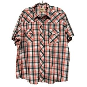 Men's Wrangler Short Sleeve Plaid Button Down Shirt Size 3XL.